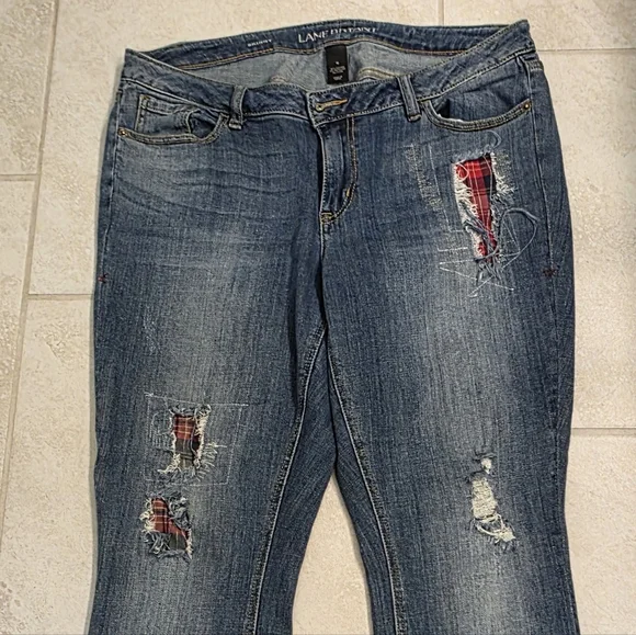 Lane Bryant Skinny Jeans- Distressed & Plaid Details- Size 16- Medium Blue Wash - Picture 2 of 5